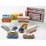 10 Dinky Toys. Standard Atlas (295) in light blue with red interior. Leyland Atlantean Bus (292)