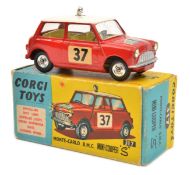 Corgi Toys Monte-Carlo B.M.C. Mini-Cooper 'S' (317). In red with white roof, fitted with spot-light,
