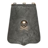 An officer’s black leather sabretache of the 17th Lancers, bearing the regimental motif of skull and