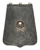 An officer’s black leather sabretache of the 17th Lancers, bearing the regimental motif of skull and