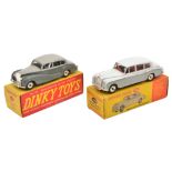 2 Dinky Toys Rolls Royce. A Phantom V (198) in two tone grey with red interior and a Silver
