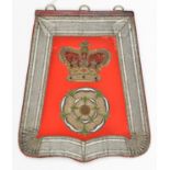 A Victorian officer’s full dress embroidered sabretache of the Yorkshire Hussars, scarlet cloth,