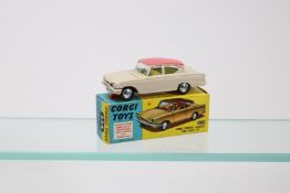 Corgi Toys Ford Consul Classic (234). In cream with pink roof and yellow interior, spun wheels