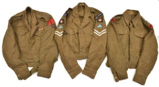 2 WWII 1940 pattern khaki BD blouses, Lieutenant RE, and private Malta A.A. Artillery with medal