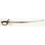 A French M1854 infantry guardsman’s sword, curved fullered blade 30”, with narrow back fuller,