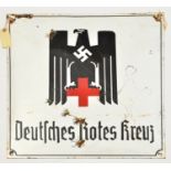 A rectangular white enamelled wall plaque, 20” x 20”, bearing Third Reich Red Cross eagle above “