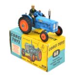 Corgi Toys Fordson Power Major Tractor (60). Example with lights in radiator, In mid blue with