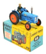 Corgi Toys Fordson Power Major Tractor (60). Example with lights in radiator, In mid blue with