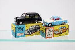 2 Corgi Toys Triumph Herald Coupe (231). Example in light blue and white with red interior, spun