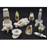 10 pieces of crested china, including Corona China Cenotaph, arms of City of London, Willow Art “