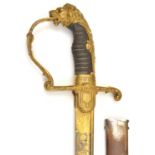 An Imperial German officer’s dress sword, curved, pipe backed blade 32”, double edged at point,