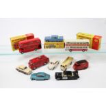 10 Dinky Toys. A Routemaster Bus (289) in red with Tern Shirts adverts. A U.S.A. De Soto POLICE