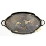 A small silver plated 2 handled serving tray, 10½” x 5½”, machine engraved “Deutsche Zeppelin-