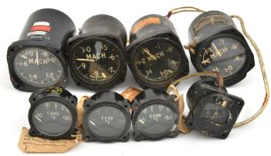 Aircraft instruments dating from the 1950s and 1960s, comprising seven Mk 18 Cabin Altimeters, in