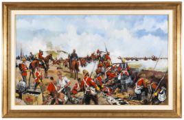 A large oil painting on canvas “The Battle of Kambula” by Jason Askew, showing a line of red