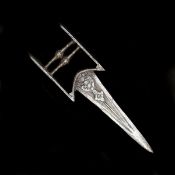 An Indian dagger katar c.1700. Blade 20cms cut with convergent fullers, thickened point, iron hilt
