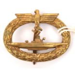 A Third Reich U boat badge, by Frank & Reif, Stuttgart. GC £100-150