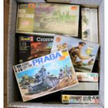 20x unmade military plastic kits by JB Models, Revell, Airfix, Fujimi, Hat, etc. In 1:76, 1:72,