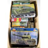 20x unmade military plastic kits by JB Models, Revell, Airfix, Emhar, etc. In 1:76, 1:72, etc