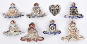 6 R Artillery enamelled "Silver" and "Sterling" sweetheart brooches, design as for cap badge (one