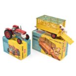 2 Corgi Toys. Massey Ferguson 165 Tractor(66) in red and grey. Plus Beast Carrier (58) in yellow and