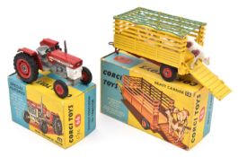 2 Corgi Toys. Massey Ferguson 165 Tractor(66) in red and grey. Plus Beast Carrier (58) in yellow and