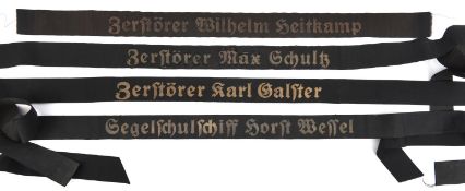 4 Third Reich period naval cap tallies: "Sagelschulschiff Horst Wessel"; "Zerstorer Karl