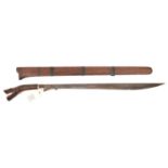 A Klewang, slender SE blade 23", swollen towards point and with simple pierced decoration to inner