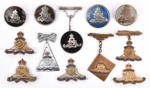 12 R Artillery sweetheart brooches: 4 enamelled as for cap badge, one set with brilliants; 4
