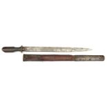 A Sino-Tibetan short sword. Late 19th century, broad SE blade 43cms, wooden hilt with octagonal