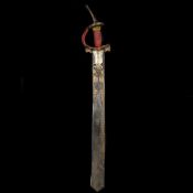 A large Indian sword khanda.Late 18th century, broad SE blade 68.5cms etched in imitation of