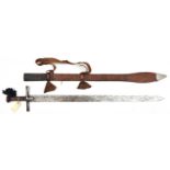A Sudanese sword kaskara, DE blade 34" with a pair of armourer's marks on each side, short shallow