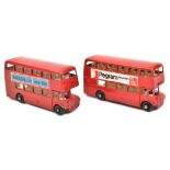 2 unusual Matchbox Series Routemaster Buses, 5d. Both examples in red with black plastic wheels, one