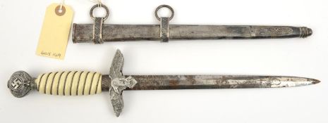 A Third Reich 2nd pattern Luftwaffe officers' dagger, in its scabbard. QGC (the blade and hilt
