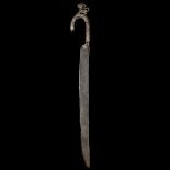 An unusual short sword. Probably Sinhalese 19th century, slightly curved SE blade 46cms, hook-shaped