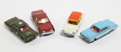 4 Corgi Toys American Cars. Oldsmobile Super 88 in light blue with white flashes, with red interior.