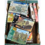 20x unmade military plastic kits by Revell, Airfix, Fujimi, Hasegawa, etc. In 1:76, 1:72, etc