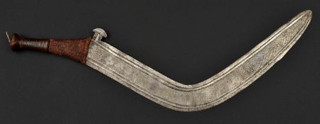 An African Nsakara tribal knife enono. Late 19th century, broad DE blade 53cms of boomerang shape