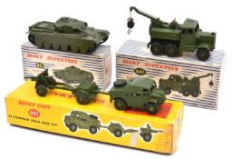 3 Military Dinky Toys. A 25-Pounder Field Gun Set (697) comprising Field Artillery Tractor,