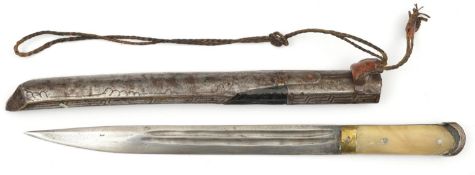 A Chinese or Tibetan knife. 20th century, straight SE blade 32cms cut with a pair of fullers, 2