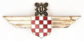 A Third Reich period Croatian Air Force Legion pilot's "wings", of silver plate with red and white