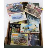 20x unmade military plastic kits by Matchbox, Airfix, ESCI, JB Models, etc. In 1:76, 1:72, etc