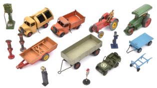 A quantity of Dinky Toys, etc. Tractor, Farm Trailer, Bedford Tipper, Bedford Refuse Wagon, Large