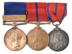 Three: Metropolitan Police Jubilee 1887 in bronze, with clasp 1897; Coronation 1902 in bronze;