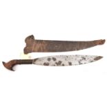 An Indonesian sword barong, SE leaf shaped blade 16", cord bound grip, polished darkwood pommel of