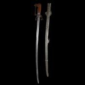 A Moroccan sword nimcha. Second half of the 19th century, slightly curved SE blade 94.5cms cut
