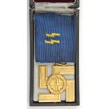 †A good Third Reich SS 25 year Long service award, in its original box with ribbon, the lid