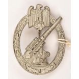 A good Third Reich Army Flak badge, by W H Wien (Wilhelm Hobacher), flat back with round pin, matt