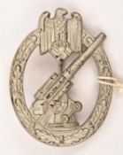 A good Third Reich Army Flak badge, by W H Wien (Wilhelm Hobacher), flat back with round pin, matt