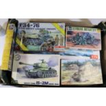 20x unmade military plastic kits by PST, Airfix, ESCI, JB Models, etc. In 1:76, 1:72, etc scales.